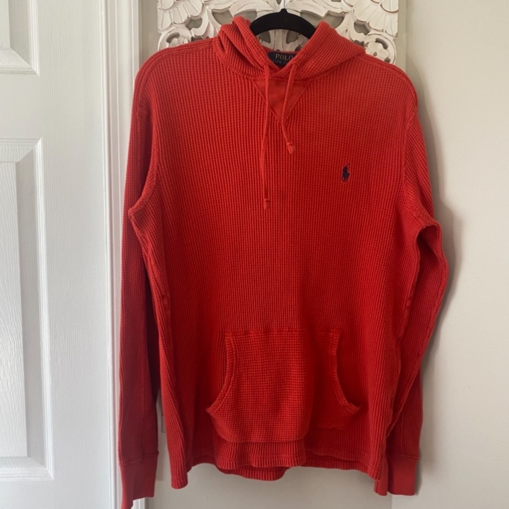 Polo Ralph Lauren Men's Waffle Knit Thermal Hooded Top VTG Preppy Y2K Sz M